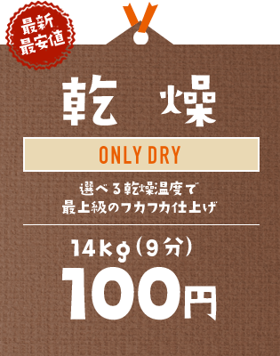 【最新最安値】乾燥：選べる乾燥温度で最上級のフカフカ仕上げ｜14kg（9分）100円